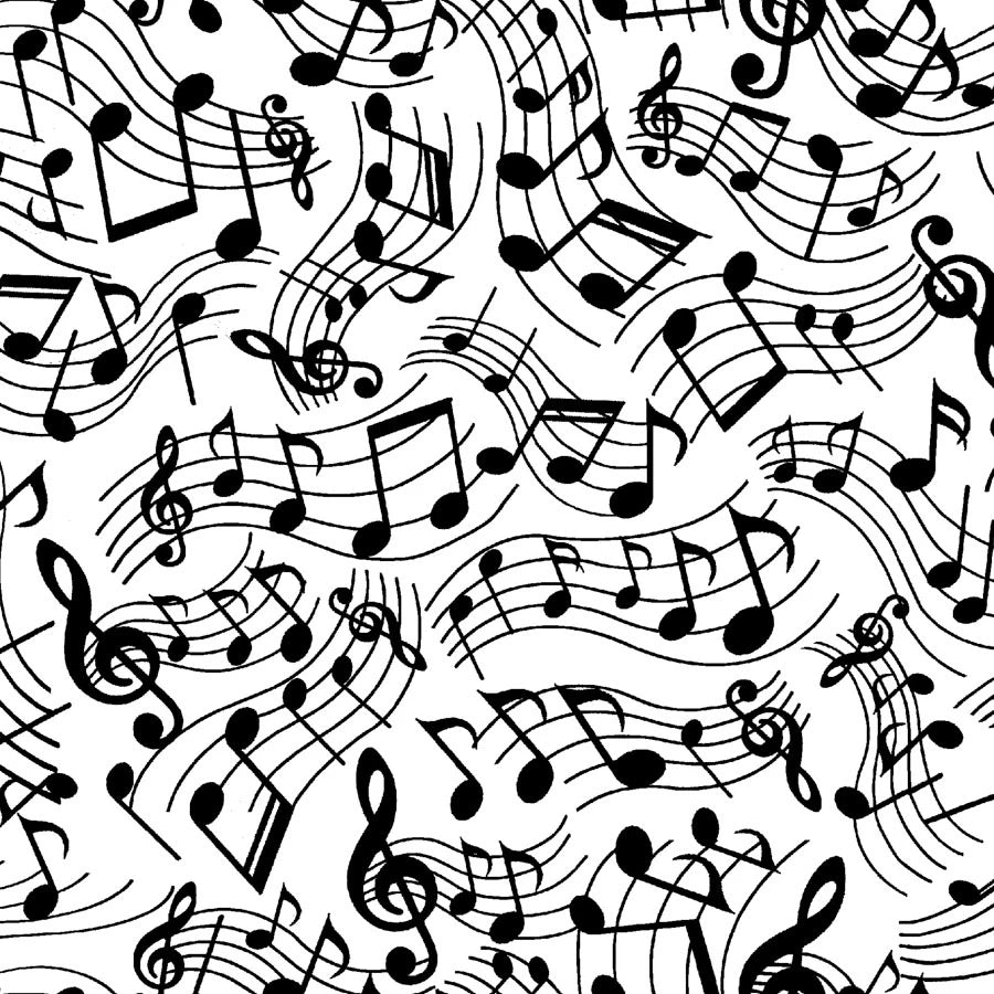 Music Notes Comfy Flannel 1061-9 White