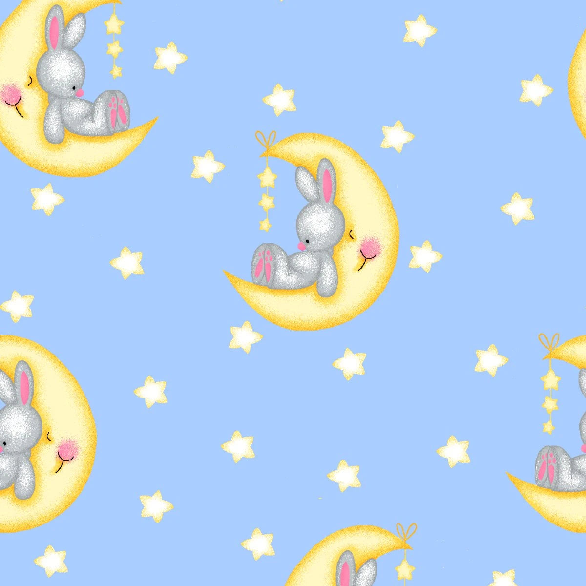 Bunny on Moon Flannel N-1089-11 Blue