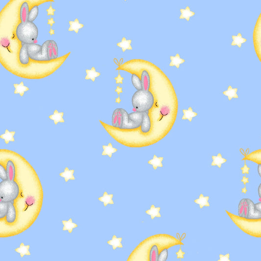 Bunny on Moon Flannel N-1089-11 Blue